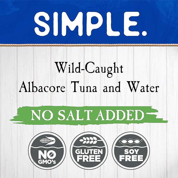 Blue Harbor Fish Co. Wild Albacore Solid White Tuna in Water, No Salt Added - 4.6 oz Canned Tuna (Pack of 4)