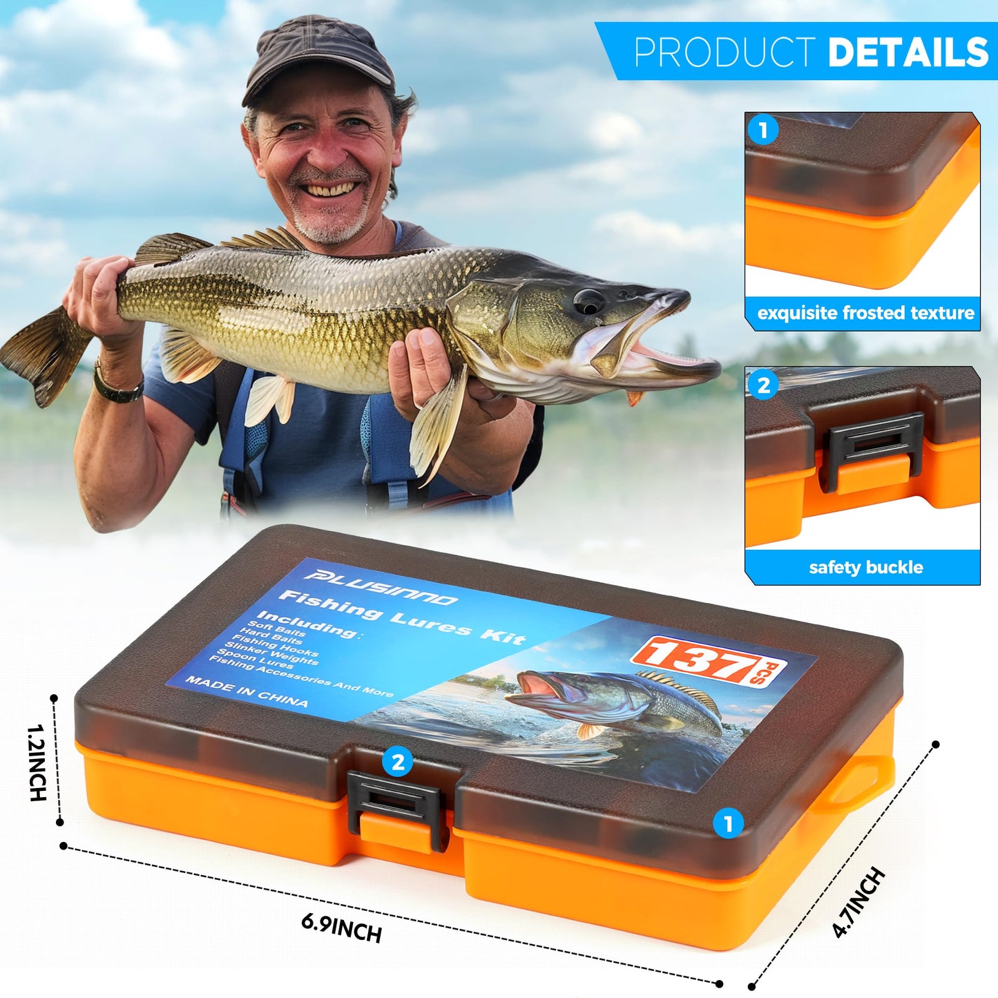 PLUSINNO Fishing Lures, 137Pcs Tackle Box with Tackle Included, Crankbaits, Spoon, Hooks, Weights &