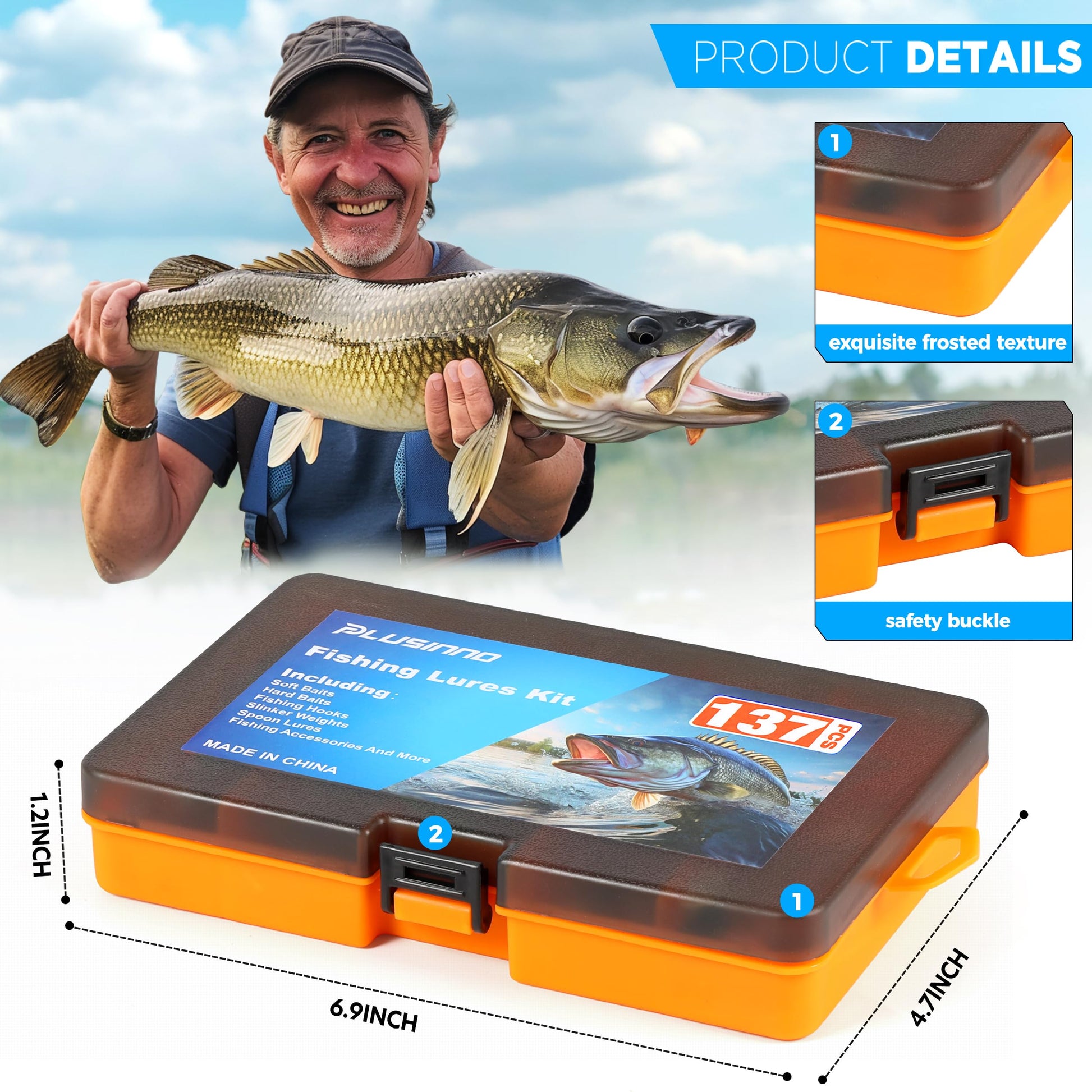 PLUSINNO Fishing Lures, 137Pcs Tackle Box with Tackle Included, Crankbaits, Spoon, Hooks, Weights &