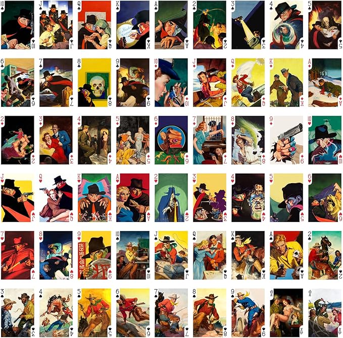 Mystery and Adventure Playing Cards (Poker Deck 54 Cards All Different) Vintage Hardboiled Detective Crime Action Comic Book Illustration Collection