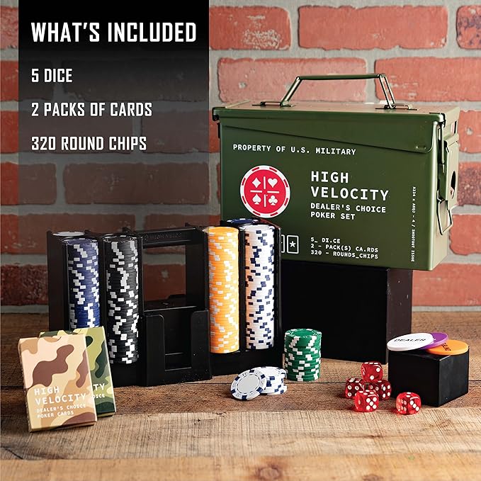 Kölbs Titan LSO Poker Set, Tactile Box Contains The Ultimate Poker Set - Playing Cards, Poker Chips Set & More, Case and Set Also for Texas Holdem, Blackjack Plus, Groomsmen Gifts for Men (with Dice)