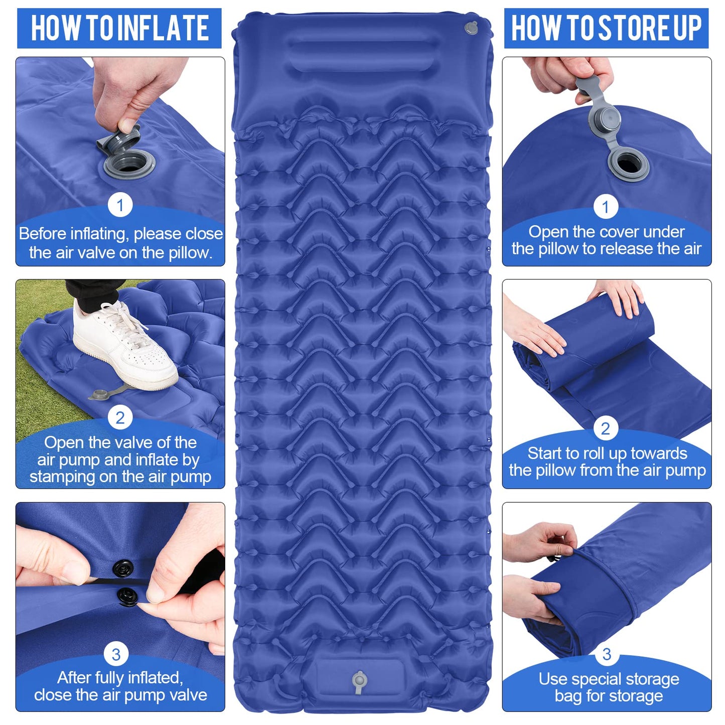 MOXILS Sleeping Pad, Ultralight Inflatable Sleeping Pad for Camping, Built-in Pump, Ultimate for