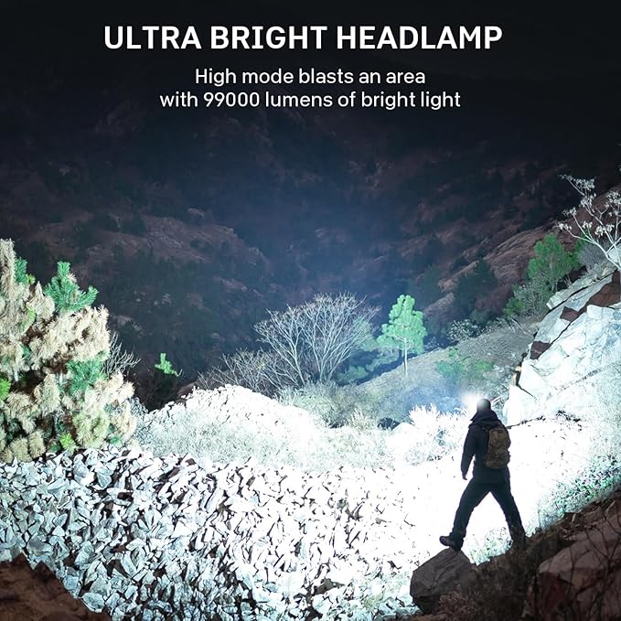 azamine Rechargeable Headlamp Super Bright 99000 Lumens, 2Pack LED Head Lamp with 3 Modes, 90° Adjustable Head Lights for Forehead, IPX6 Waterproof HeadLamps for Adults Camping Hunting Hiking