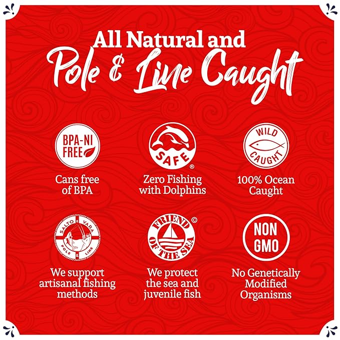 Santo Amaro - Artisanal Wild Tuna Fillets in Olive Oil & Red Bell Pepper, Pole & Line Caught Tuna from Portugal, Hand-Packed Sevilla-Style Canned Tuna Fish, 22g Protein, Keto, Low Mercury, Pack of 3