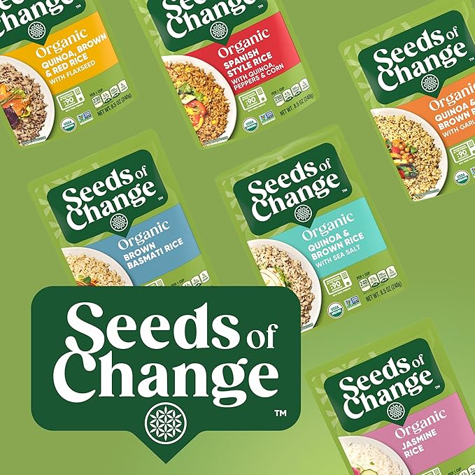 SEEDS OF CHANGE Organic Quinoa & Brown Rice with Garlic Family Size, Organic Food, 17.3 oz Pouch (Pack of 6)