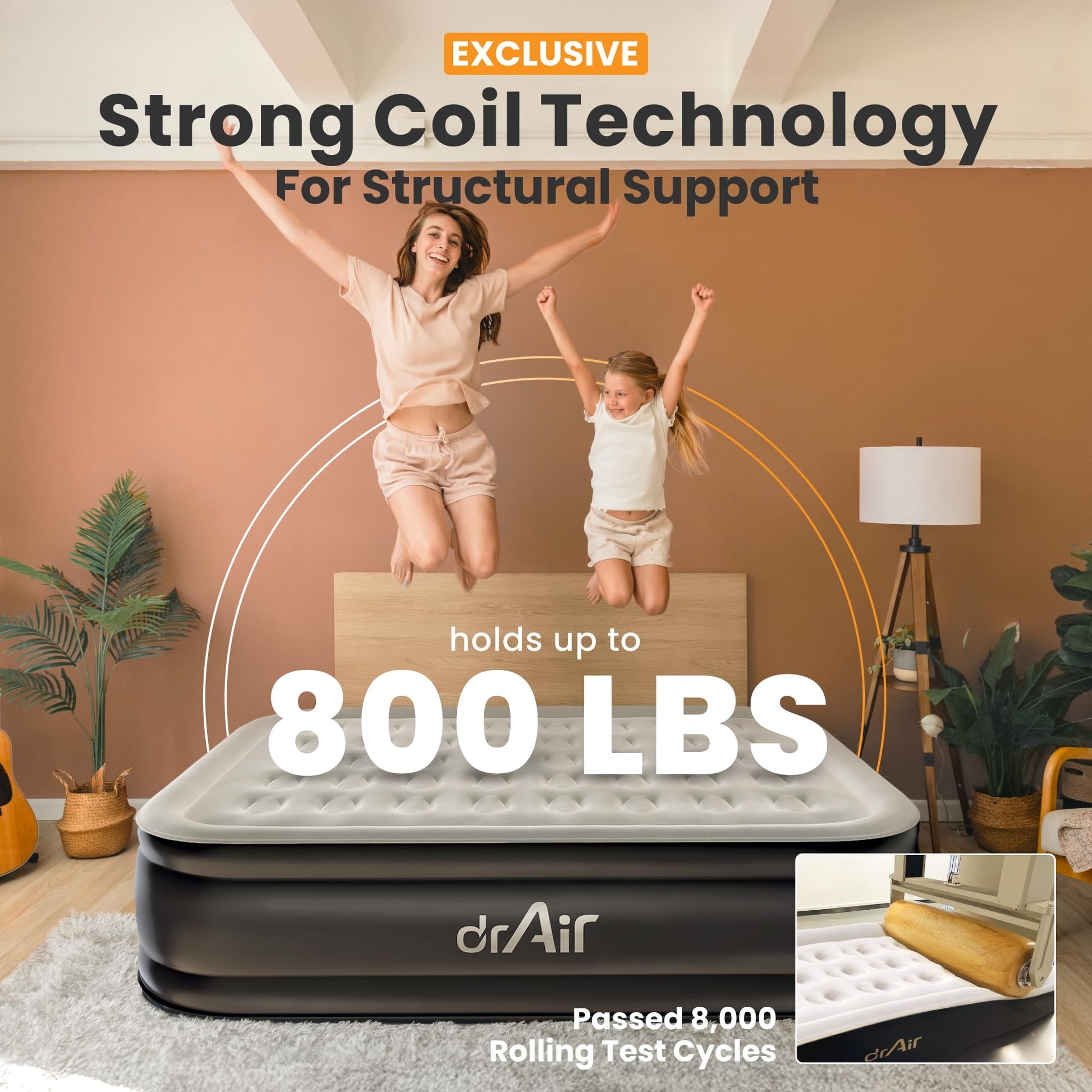 Dr. air Queen Air Mattress with Built-in Pump, 18" Raised Blow Up Mattress, 800 lbs Max Honeycomb
