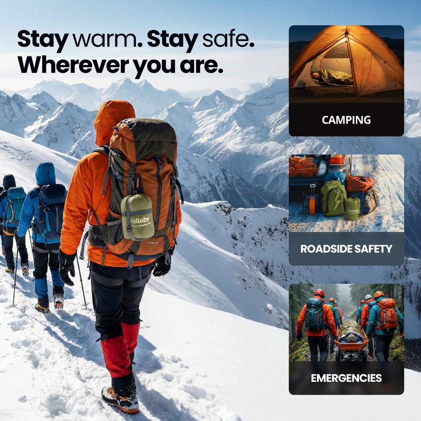 Wallaby 2-Pack Emergency Mylar Sleeping Bags with Nylon Pouches, Whistle Pull & Paracord with