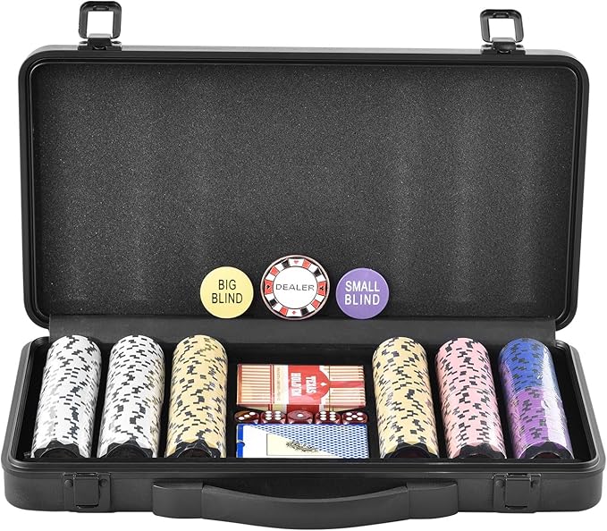 VEVOR Poker Chip Set, 300-Piece Poker Set, Complete Poker Playing Game Set with Carrying Case, Heavyweight 14 Gram Casino Clay Chips, Cards, Buttons and Dices, for Texas Hold'em, Blackjack, Gambling