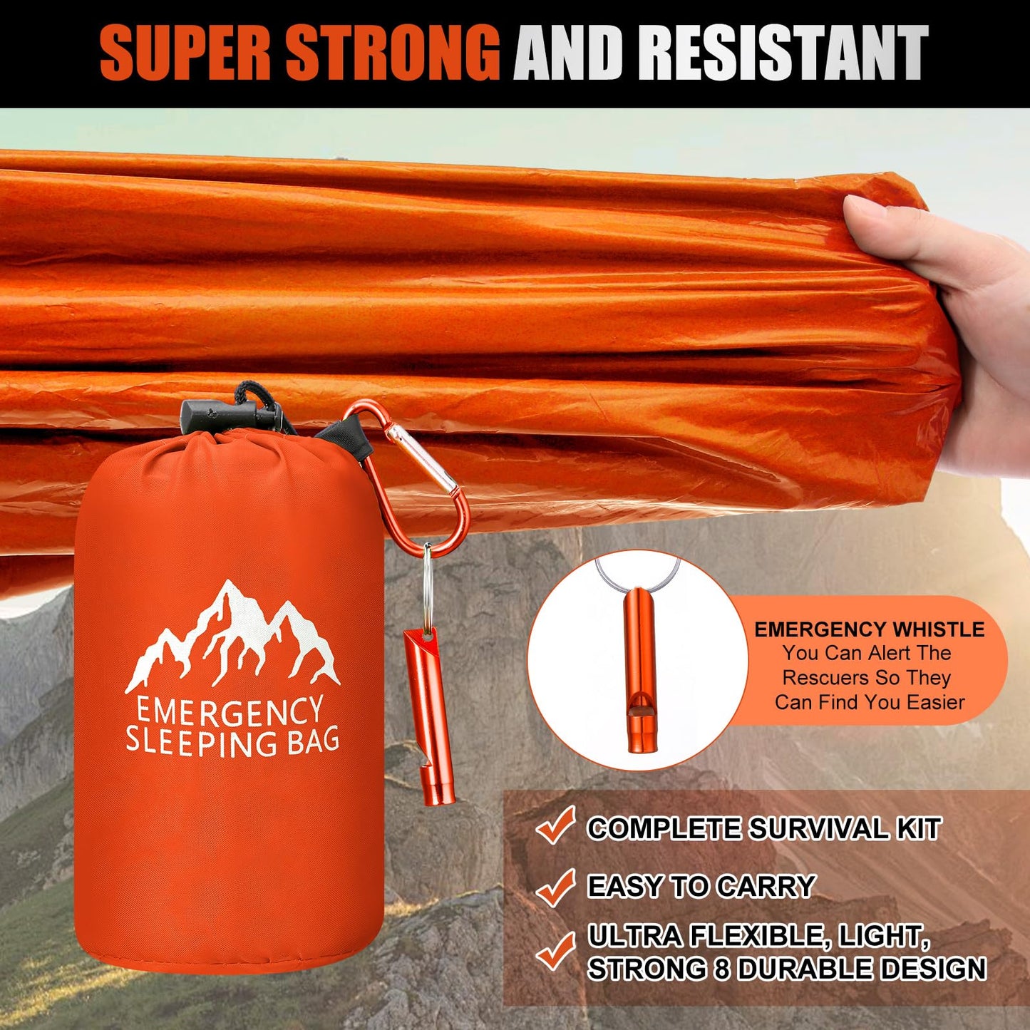 Oudain 6 Pcs XL Emergency Sleeping Bag 94.5" x 49.2" Waterproof Survival Sleeping Bag with Whistle