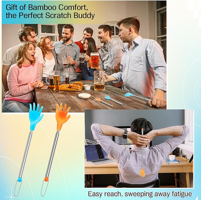 Tioncy 24 Pcs Extendable Back Scratcher Bulk Hand Shaped Retractable Scratcher Telescoping Massage Tool for Men Women Gifts Reducing Back Itching, Yellow and Blue