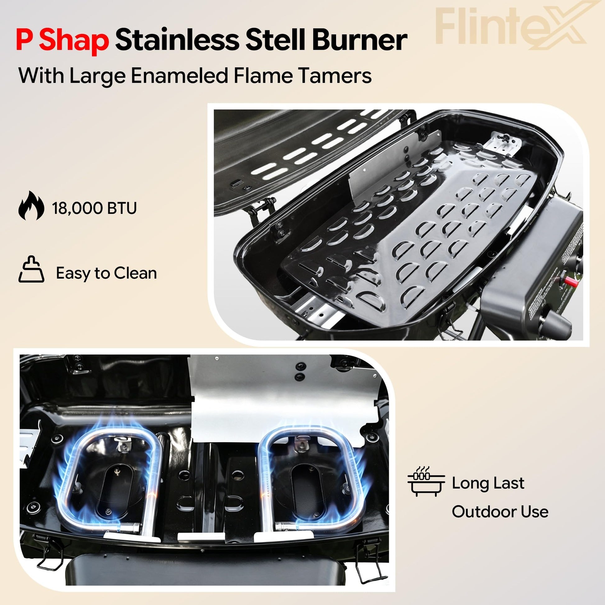 Flintex Portable Propane Gas Grill, 2-Burner Foldable Grill, 340 sq.in.