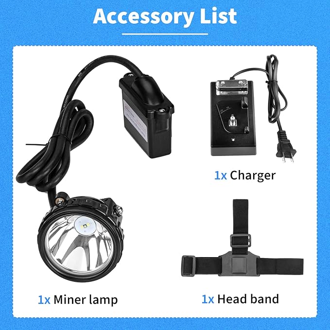 Rechargeable Mining Headlamp, 1+2 LED Super Bright Cap Lamp, Waterproof & Explosion-Proof Safety Miner Light, Hard Hat Head Torch for Coal Mining, Hunting, Fishing, Camping, Hiking, Outdoor Work