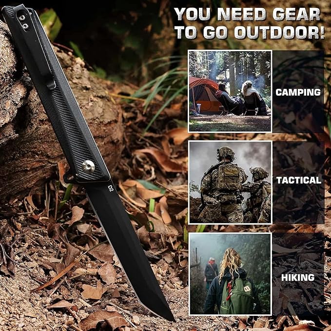 Tactical Folding Pocket Knife GD22K, 3.6" Black PVD Tanto Blade Flip Open with Durable G10 Handle,Men Women Everyday Carry EDC,Sharp Camping Hiking Daily Work Knives