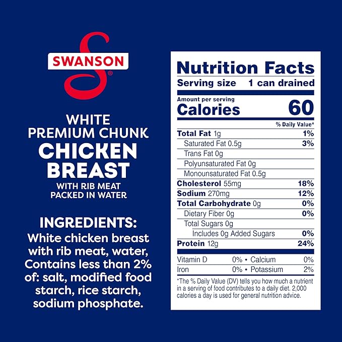 Swanson White Premium Chunk Canned Chicken Breast in Water, Fully Cooked Chicken, 4.5 OZ Can (Case of 24)