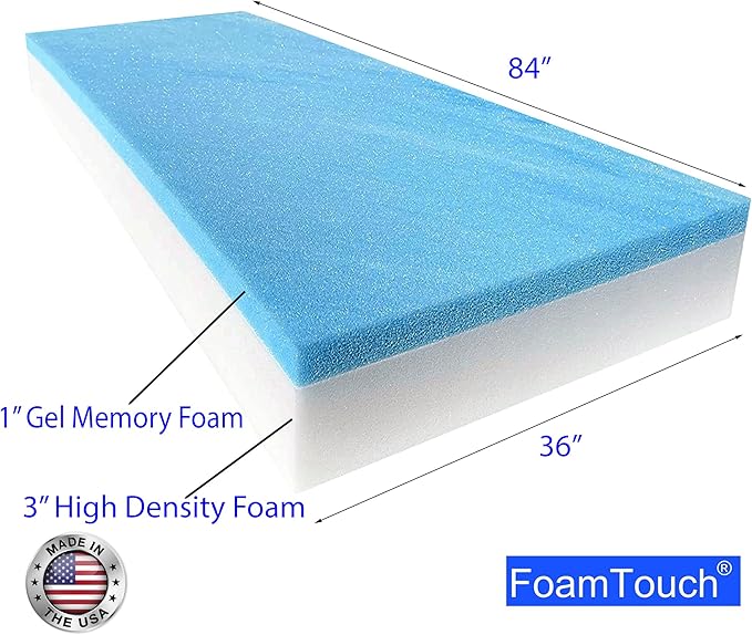 FoamTouch 4" Height x 36" Width x 84" Length Camper/RV bunk Mattress with Gel Memory Foam -No Cover