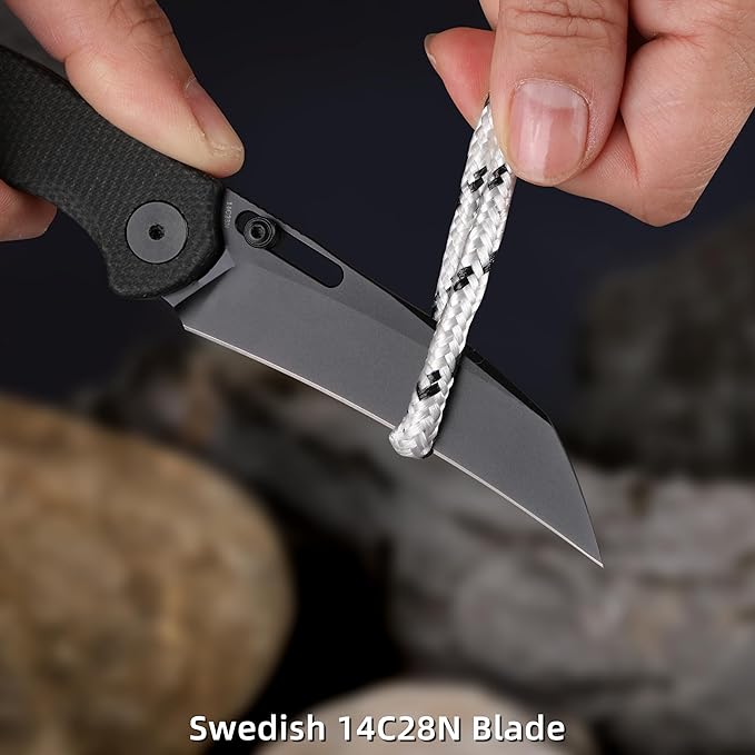 Folding Pocket Knife, 3.1" Stonewash Blade EDC Knife with Safety Liner Lock, Small Pocket Knife with Clip for Men, Sharp Camping Hiking Hunting Survival Knives