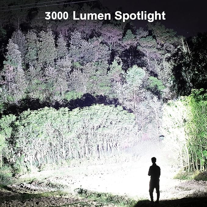 Rechargeable Spotlight Flashlight High Lumens, 3000 Lumens Super Bright Led Searchlight with Tripod and USB Output, IPX5 Waterproof 4 Modes Handheld Spotlight for Camping Hiking