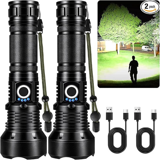 KINGCAESAR Flashlights High Lumens - 2 Pack, 90,000 Lumens Super Bright Flashlight Rechargeable, Powerful LED Flashlight with 5 Modes, IPX7 Waterproof Flash Light for Home, Outdoor Activities