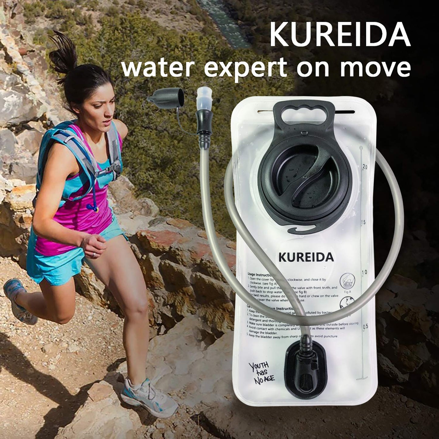 KUREIDA Hydration Bladder 2 Liter Leak Proof Water Reservoir,BPA Free,Wide Opening,Military Water