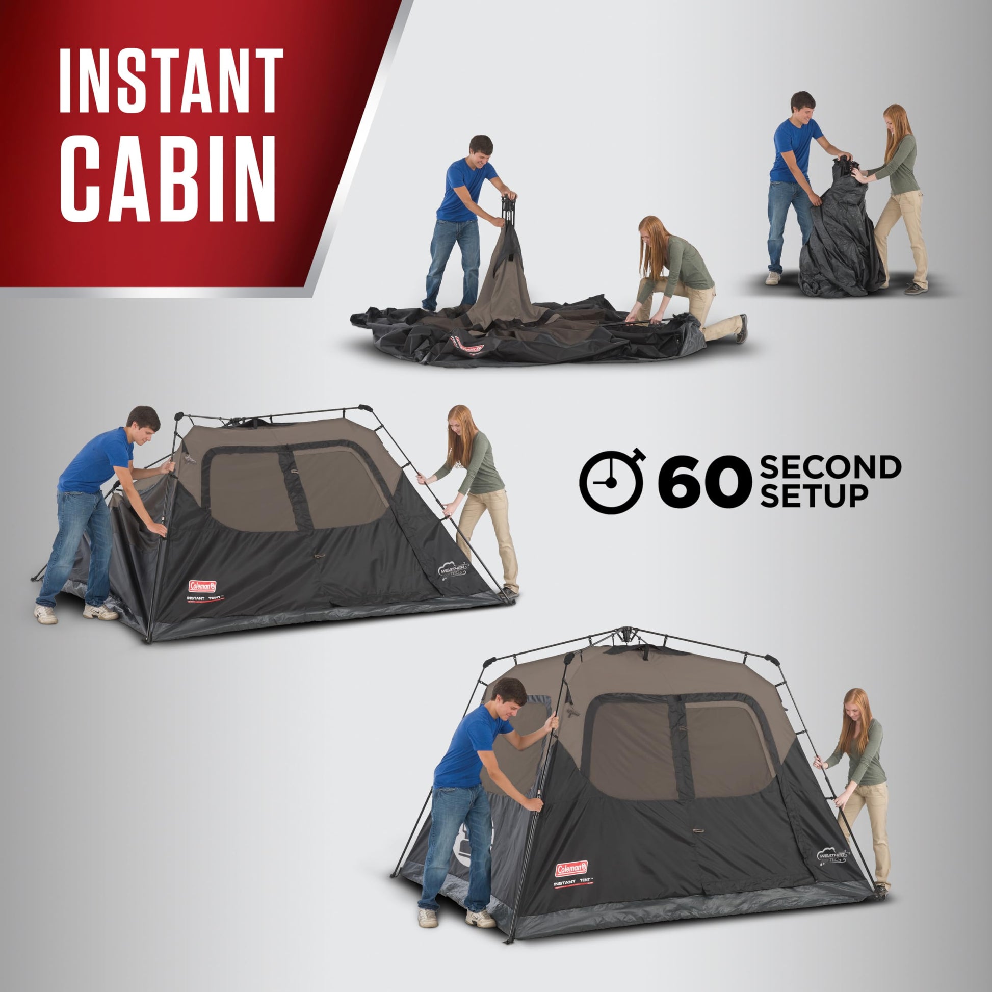 Coleman 4/6/8/10 Person Instant Camping Tent with 1-Minute Setup, Large Family Tent with