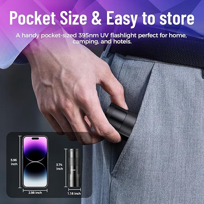 Black Light UV Flashlight 2 Pack, 12 LED 395nm UV Flashlight, Portable Mini UV Light Waterproof, Blacklight for Pet Urine Detection, Dry Stains, Bed Bug, Fluorescent Agent (Batteries not included)