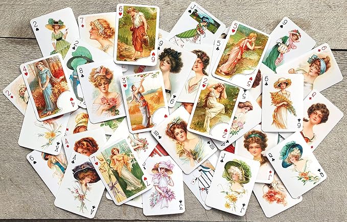 Beautiful Girls Playing Cards (Poker Deck 54 Cards All Different) Vintage Lovely Beautyful Girls Portrait Art Nouveau Posters