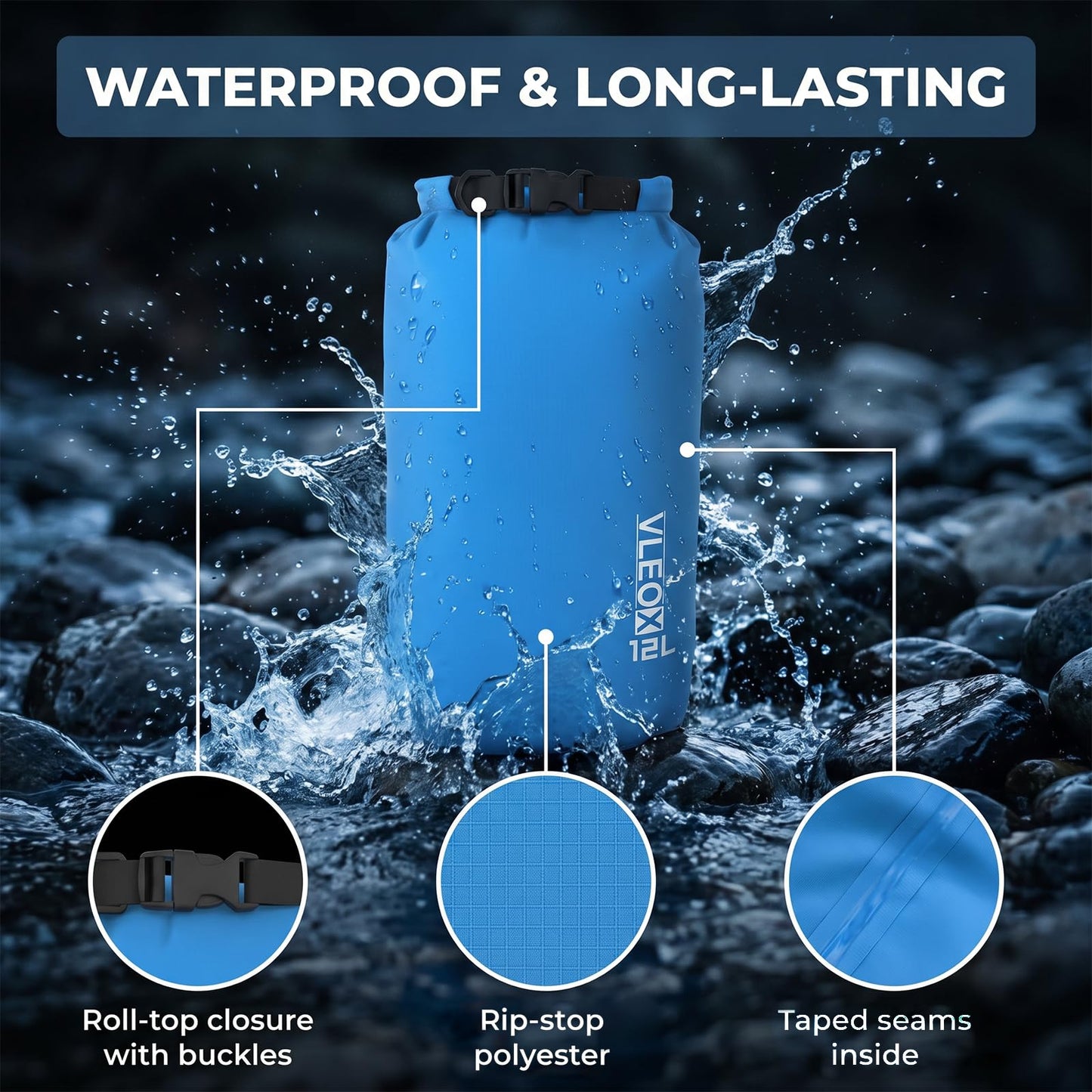 vleoX Dry Bag 3-Pack/5-Pack, Lightweight Dry Sack, Waterproof Bags