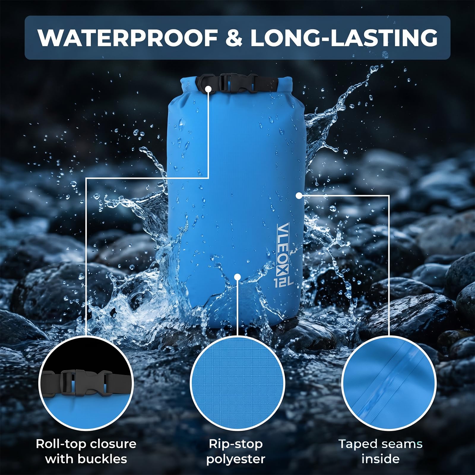 vleoX Dry Bag 3-Pack/5-Pack, Lightweight Dry Sack, Waterproof Bags