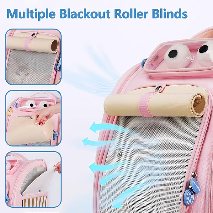 Pet Carrier Backpack, Dog Backpack with Waterproof Pu Leather, Cat Backpack with Breathable Mesh, Pet Bag Suitable for Climbing, Hiking, Traveling(Pink)