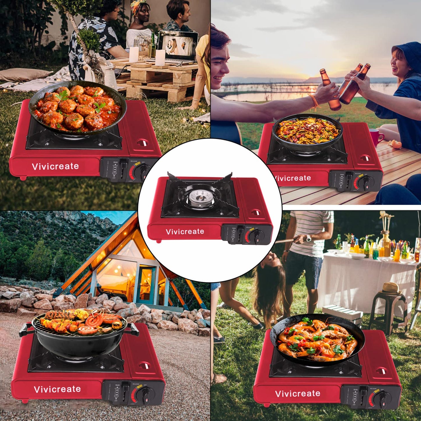 Vivicreate Portable Butane Stove 8500 BTU, Butane Stove with Auto Ignition for Camping, Lightweight