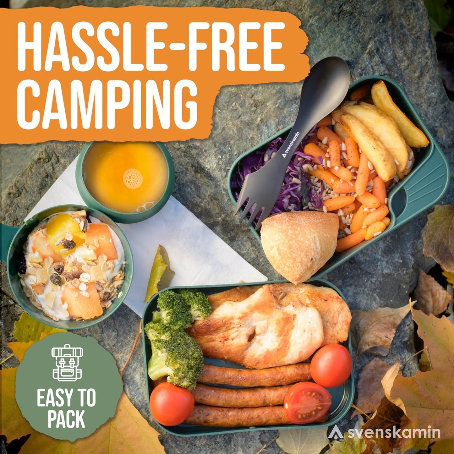 Reusable Camping Spork Set 2-Pack - 3-in-1 Travel Sporks, Lightweight Durable Utensils & Silverware