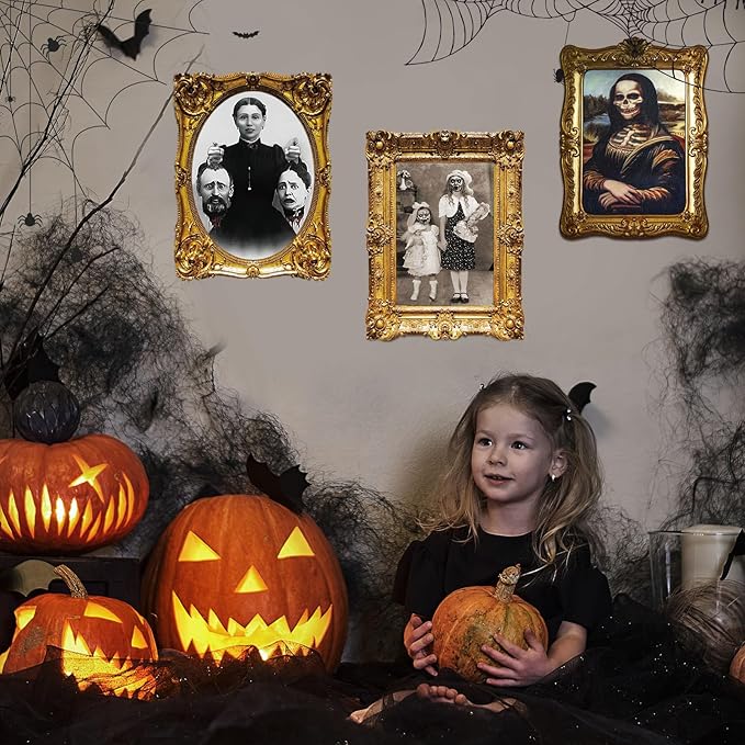 ECGER Halloween Decorations Indoor, Haunted Scary Decor - 3D Changing Face Pictures, Vintage Moving Wall Portraits Frame, For Horror Spooky Party Mansion Castle House Home Decoration(12 Pieces)
