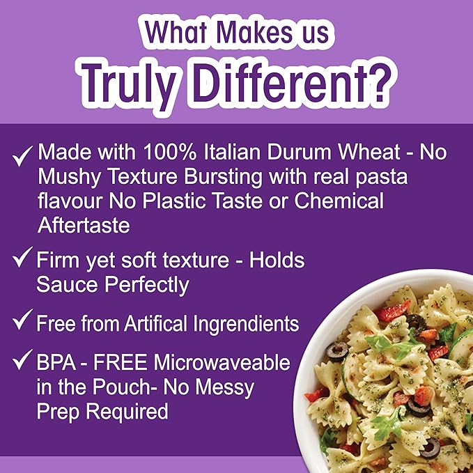 Pasta Zing Farfalle Pasta – Fully Cooked Bow Tie Pasta, Microwave Ready in 60 Seconds, Made with 100% Italian Durum Wheat, Non-GMO, No Preservatives, Halal & Kosher – 7.05 oz (Pack of 7)