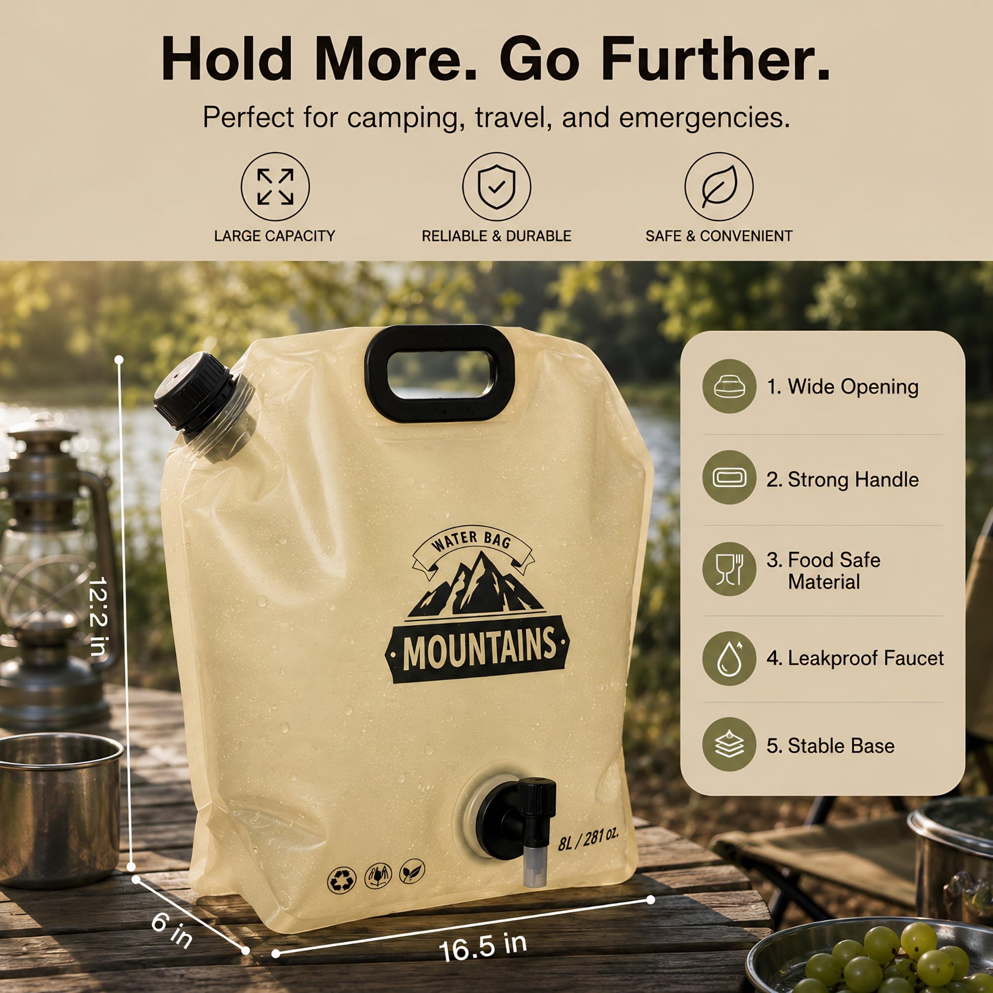 MIAJO Collapsible Water Container Portable Water Jug with Spigot for Camping, Foldable Hiking Gear