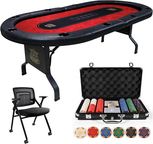 GUTSHOT Foldable Poker Table for 10 Players with 10 Chairs and Poker Chips Set - Premium Soft-Padded Armrest, Individual Cup Holders- Crafted with Durable Materials, Long-Lasting Poker Table
