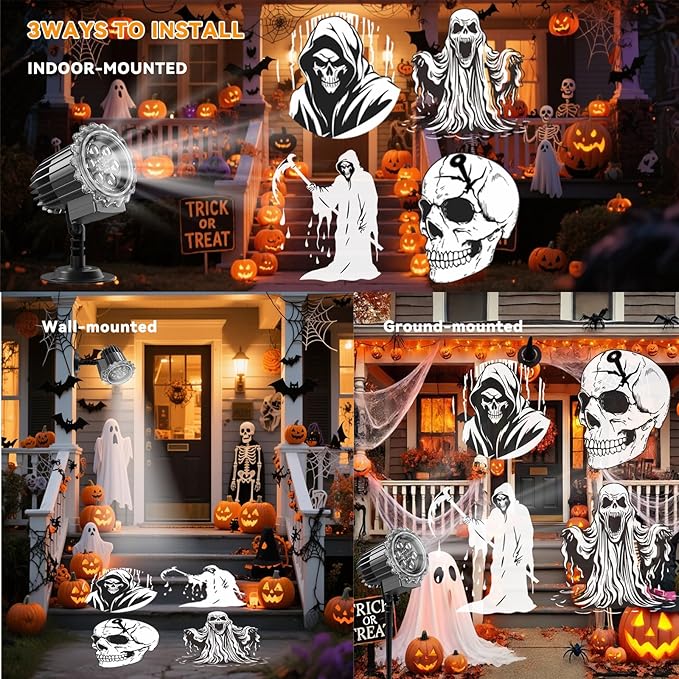 Halloween Projector Lights Outdoor, Rotating Ghost Projector, Waterproof Halloween Projector Lights Landscape for Outdoor Indoor, Yard, Patio, Garden, Party Decor (Cool White Ghost)