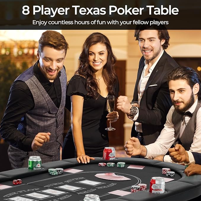 Goplus 72” Poker Table Foldable, 8 Players Card Board Game Table w/Deep Metal Cup Holders, Casino Grade Felt, Portable Folding Oval Blackjack Table for Texas Holdem, No Assembly Required (Black)