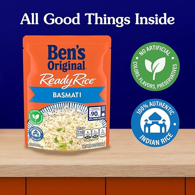 BEN'S ORIGINAL Ready Rice Basmati Rice, Easy Side Dish, 8.5 oz Pouch (Pack of 12)