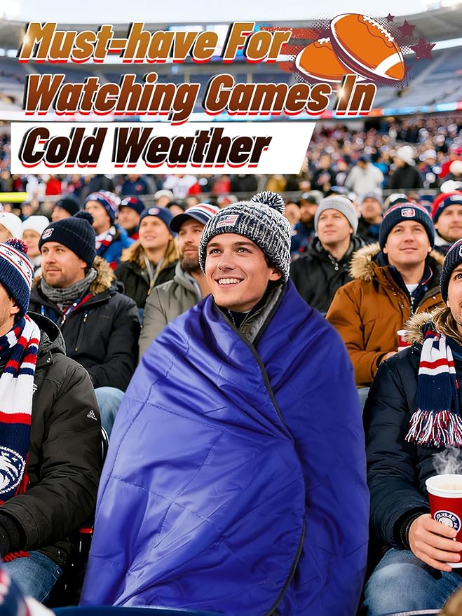 Waterproof Outdoor Stadium Blanket with Sherpa Lining-Washable Windproof Warm Foldable for Camping, Sporting Events, Picnic, Concerts, Pet, Travel, Emergency Car Blanket, Gift for Cold Weather (Blue)