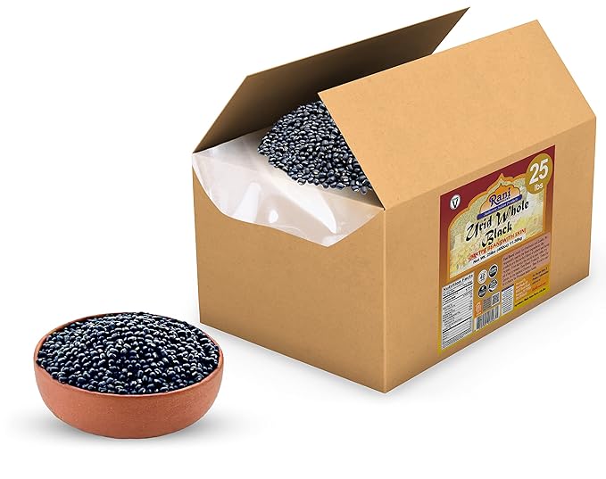 Rani Urid/Urad Whole Black (Matpe Beans with Skin) Indian Lentils 400oz (25lbs) 11.36kg Bulk Box ~ All Natural | Gluten Friendly | Non-GMO | Kosher | Vegan | Indian Origin