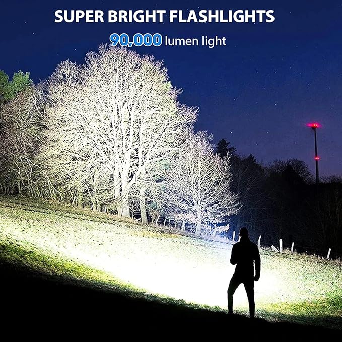 Rechargeable LED Flashlight High Lumens - 99,000 Lumens Super Bright Flash Light with 5 Modes, Waterproof Powerful Linterna Multifunctional Flashlights for Camping