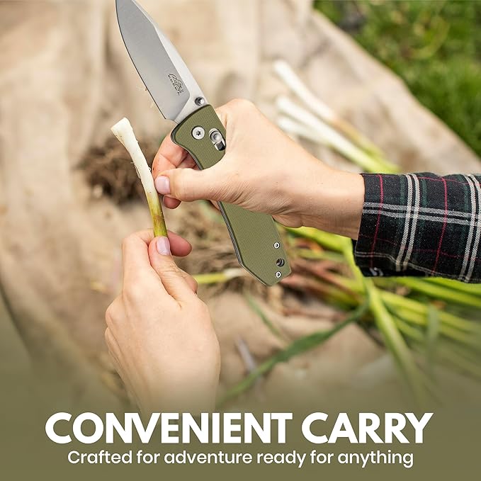 Rite Edge Premium Folding Pocket Knife - 4.25" Stainless Steel Blade, G10 Handle, Belt Clip, Camping Folder, Outdoor Utility, Father's Day Gift - Green