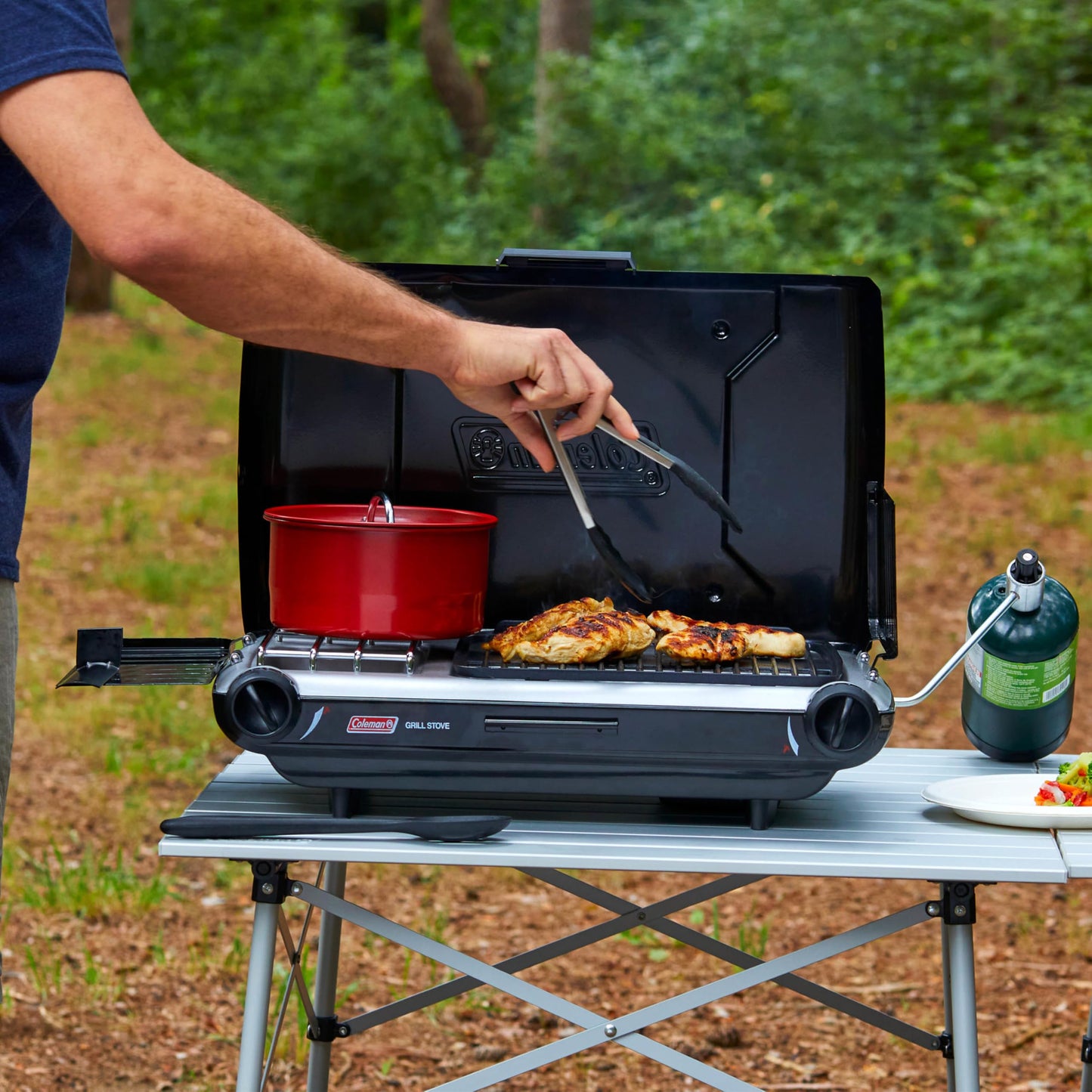 Coleman Tabletop 2-in-1 Camping Grill/Stove, 2-Burner Propane Grill & Stove with Adjustable Burners
