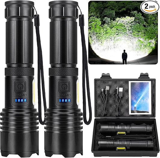 Rechargeable Flashlights High Lumens, 99000 LM Super Bright Flashlight with 7 Modes, Adjustable Powerful Flash Light with COB Light, Waterproof Handheld Flashlight for Home Camping Hunting