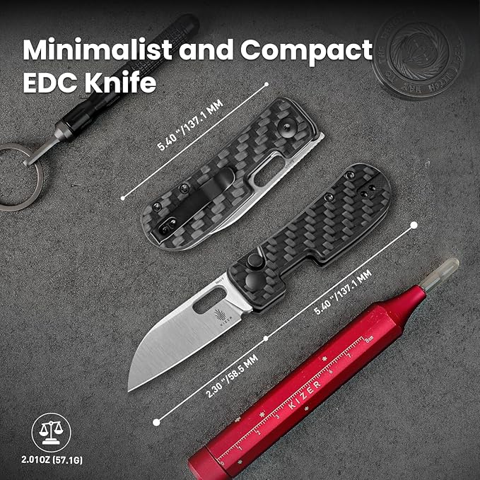 Kizer Banish Pocket Knife, 2.3 In Nitro-V Steel Blade Mini Folding Knife for Men Women G10 & Carbon Fiber Handle Hunting Knife with Pocket Clip Outdoor Indoor Survival EDC Knife, V2676A1