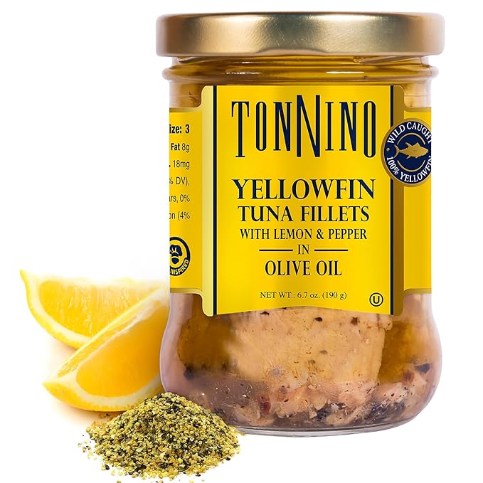 Tonnino Yellowfin Tuna Fish ??Lemon Pepper in Olive Oil ??Pack of 6 ??Alternative to Salmon ??Protein Snacks ??Ready to Eat Meals