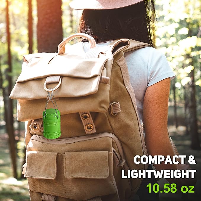 4-Pack Mini LED Camping Lanterns, Portable Camping Lights, Outdoor Tent Lights, Essential Emergency Lights for Power Outages, Hiking, Survival Kit for Hurricane, Green