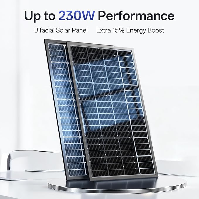 Epoch 400W Bifacial Solar Panels,N-Type 12/24 Volt Monocrystalline Solar Panel, High-Efficiency Waterproof Solar Module for RV Camping, Boat, Marine,Off-Grid[200w×2pcs]