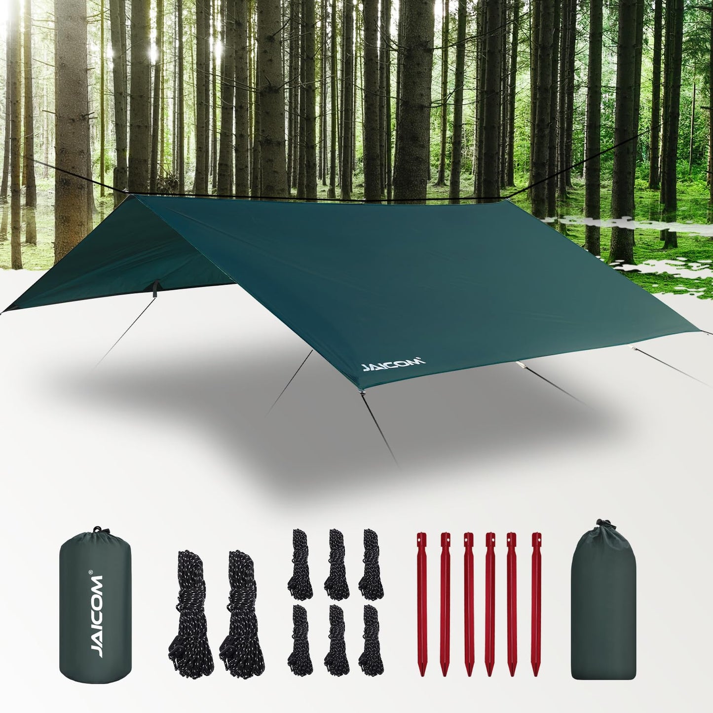 JAICOM Waterproof Camping Tarp - 10X10ft Hammock Rain Fly, Ultralight & Portable & UV Protection