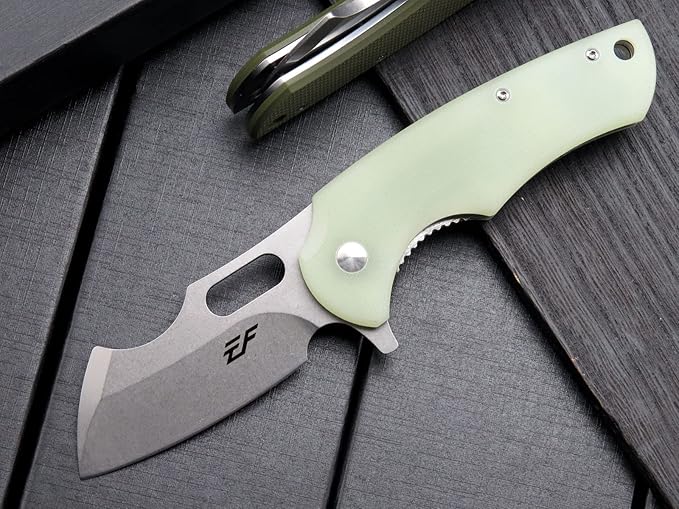 Eafengrow Pocket Knives D2 Blade and G10 Handle Folding Camping Knife Mini Outdoor Pocket Knife Survival Tool (EF13-Jade)